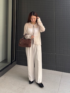 「russet（ラシット）のスエード2WAYミニボストンバッグ（ボストンバッグ、ブラウン系）」を使った、Rihoさん（レディース・152cm）の秋コーディネート