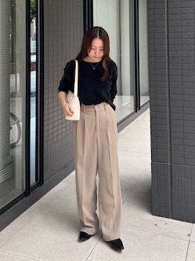 「russet（ラシット）のレザー2WAYショルダーバッグ（ショルダーバッグ、ホワイト系）」を使った、Rihoさん（レディース・152cm）の秋コーディネート