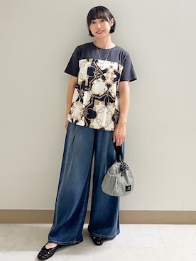 「OPAQUE.CLIP（オペークドットクリップ）のスカーフドッキング ビスチェカットソー【洗濯機OK】（Tシャツ/カットソー、グレー系）」を使った、あかねさん（レディース・158cm）の夏コーディネート