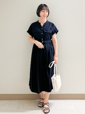 「index（インデックス）のダブルポケットスキッパーワンピース【防シワ/洗濯機OK】《XS～3L/6col》（ワンピース、ブルー系）」を使った、あかねさん（レディース・158cm）の春コーディネート