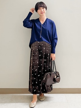 「アイテム（チャーム、ブラウン系）」を使った、あかねさん（レディース・158cm）の秋コーディネート