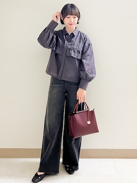 「OPAQUE.CLIP（オペークドットクリップ）のフロッキーチュールカットソー【洗濯機OK】（Tシャツ/カットソー、グレー系）」を使った、あかねさん（レディース・158cm）の夏コーディネート
