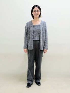 「UNTITLED（アンタイトル）の【トレンド/柔らかな素材感】ビスチェセットカーディガン（カーディガン/ボレロ、グレー系）」を使った、yukariさん（レディース・158cm）の冬コーディネート