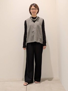 「UNTITLED（アンタイトル）の【洗える/ワイド/ウエストゴム】ストレッチドロストパンツ（その他パンツ、ブラック系）」を使った、yukariさん（レディース・158cm）の秋コーディネート