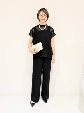 「UNTITLED（アンタイトル）の【シアー】チェックスタンドネックブラウス（シャツ/ブラウス、ブラック系）」を使った、yukariさん（レディース・158cm）の夏コーディネート