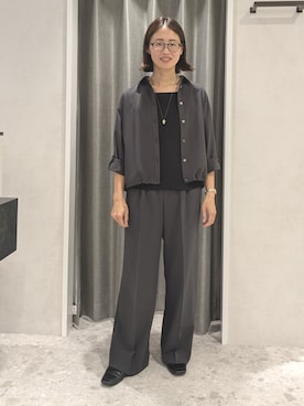 「UNTITLED（アンタイトル）の【セットアップ可/UVカット/接触冷感】エアリークールドロストシャツ（シャツ/ブラウス、グレー系）」を使った、yukariさん（レディース・158cm）の夏コーディネート