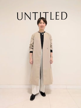 「UNTITLED（アンタイトル）の【撥水】コットンライク ストレッチコート（ノーカラーコート、ベージュ系）」を使った、yukariさん（レディース・158cm）の春コーディネート