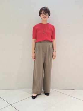 「UNTITLED（アンタイトル）の【五分袖/タイト】コットンリネン2WAYニット（ニット/セーター、レッド系）」を使った、yukariさん（レディース・158cm）の夏コーディネート
