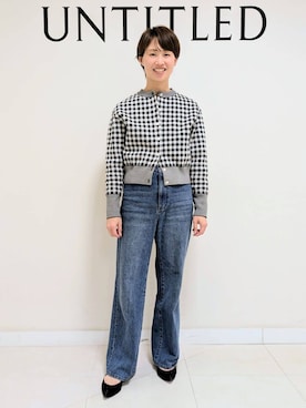 「UNTITLED（アンタイトル）の【セットアップ可能】スポンディッシュ カーディガン（カーディガン/ボレロ、ブラック系）」を使った、yukariさん（レディース・158cm）の春コーディネート