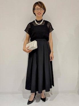 「UNTITLED（アンタイトル）の【シアー】チェックスタンドネックブラウス（シャツ/ブラウス、ブラック系）」を使った、yukariさん（レディース・158cm）の夏コーディネート