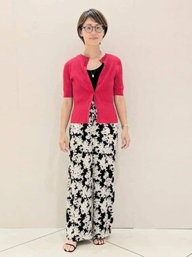 「UNTITLED（アンタイトル）の【五分袖/タイト】コットンリネン2WAYニット（ニット/セーター、レッド系）」を使った、yukariさん（レディース・158cm）の夏コーディネート