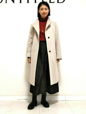 「UNTITLED（アンタイトル）の【日本製／2WAY衿】スタンドカラー ロングコート（その他アウター、ベージュ系）」を使った、yukariさん（レディース・158cm）の冬コーディネート
