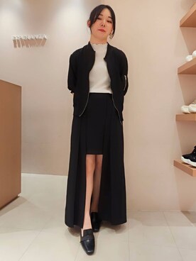 「ESPERANZA（エスペランサ）のスクエアブロックヒールベルトローファー レイン対応（パンプス、ブラック系）」を使った、紫桜-shion-さん（レディース・156cm）の夏コーディネート