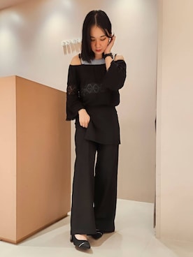 「ESPERANZA（エスペランサ）のラメヒールゴールドラインパンプス（パンプス、ブラック系）」を使った、紫桜-shion-さん（レディース・156cm）の秋コーディネート