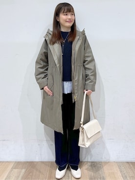 「アイテム（モッズコート、グリーン系）」を使った、るーさん（レディース・158cm）の冬コーディネート
