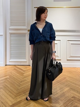 「DRESSTERIOR（ドレステリア）の【夏デニム】シアーデニムシャツ（シャツ/ブラウス、ブルー系）」を使った、つじ まこさん（レディース・150cm）の夏コーディネート