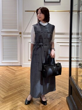 「DRESSTERIOR（ドレステリア）の【接触冷感】クールタッチカットハーフスリーブプルオーバー（ニット/セーター、ホワイト系）」を使った、つじ まこさん（レディース・150cm）の夏コーディネート