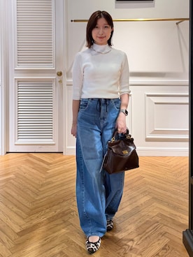 「DRESSTERIOR（ドレステリア）のドロストバギーカーブデニム（デニムパンツ、ブルー系）」を使った、つじ まこさん（レディース・150cm）の夏コーディネート