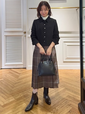 「DRESSTERIOR（ドレステリア）のスエードショートジャケット（ブルゾン、ブラック系）」を使った、つじ まこさん（レディース・150cm）の秋コーディネート