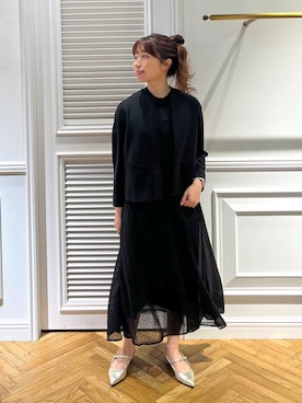 「アイテム（ノーカラージャケット、ブラック系）」を使った、つじ まこさん（レディース・150cm）の冬コーディネート