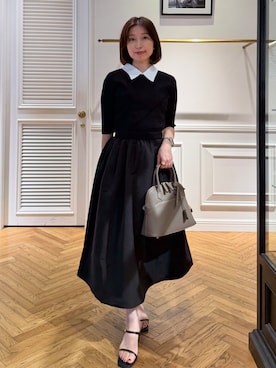 「DRESSTERIOR（ドレステリア）のバイカラーニットコンビワンピース（ワンピース、ブラック系）」を使った、つじ まこさん（レディース・150cm）の夏コーディネート