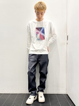 「THE SHOP TK （ザ ショップ ティーケー ）のアイテム（デニムパンツ）」を使った、ちびちゃんさん（メンズ・174cm）の夏コーディネート