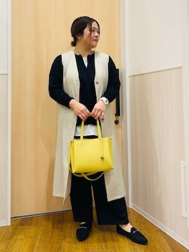 「DRESKIP（ドレスキップ）の【S-LL/2WAY】ジャンドレにもなるロングジレ（ベスト、ベージュ系）」を使った、YUMIさん（レディース・163cm）の冬コーディネート