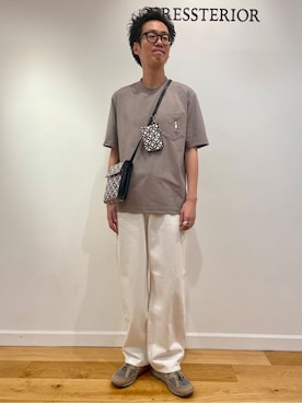 「DRESSTERIOR（ドレステリア）の【接触冷感/UVカット】BACK BREEZE TECH ラビットポケTシャツ（Tシャツ/カットソー、グレー系）」を使った、蒲谷祐太さん（メンズ・180cm）の夏コーディネート