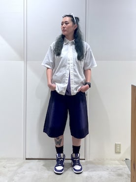 「XLARGE（エクストララージ）のSPRAYDYE SHORT PANTS（その他パンツ、パープル系）」を使った、reiaさん（レディース・173cm）の夏コーディネート