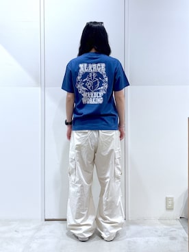 「XLARGE（エクストララージ）のEASY CARGO PANTS（カーゴパンツ、ホワイト系）」を使った、reiaさん（レディース・173cm）の夏コーディネート