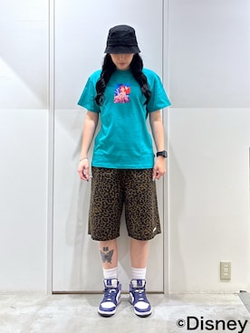 「Disney（ディズニー）のTHE LITTLE MERMAID / S/S TEE（Tシャツ/カットソー、グリーン系）」を使った、reiaさん（レディース・173cm）の夏コーディネート