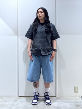 「XLARGE（エクストララージ）のOG DENIM SHORT PANTS（デニムパンツ、ブルー系）」を使った、reiaさん（レディース・173cm）の夏コーディネート