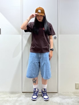 「XLARGE（エクストララージ）のOG DENIM SHORT PANTS（デニムパンツ、ブルー系）」を使った、reiaさん（レディース・173cm）の夏コーディネート
