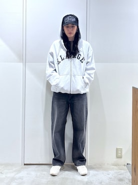 「XLARGE（エクストララージ）のアイテム（キャップ）」を使った、reiaさん（レディース・173cm）の春コーディネート