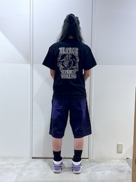 「XLARGE（エクストララージ）のELECTRIC S/S TEE（Tシャツ/カットソー、ブラック系）」を使った、reiaさん（レディース・173cm）の夏コーディネート