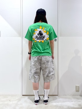 「XLARGE（エクストララージ）のHERRINGBONE SHORT PANTS（その他パンツ、その他）」を使った、reiaさん（レディース・173cm）の夏コーディネート