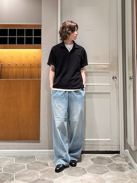 「NANO universe（ナノユニバース）のCOOLLY DENIM ワイドイージーパンツ（接触冷感）（デニムパンツ、ブルー系）」を使った、UT0さん（メンズ・174cm）の夏コーディネート