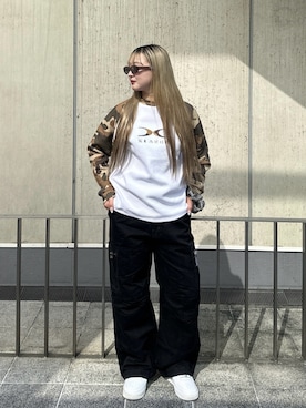 「XLARGE（エクストララージ）のXL-TYPE02（Sunglasses、ブラウン系）」を使った、401oさん（レディース・157cm）の秋コーディネート