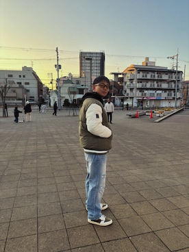 「アイテム（スタジャン、グリーン系）」を使った、koukiizawaさん（メンズ・171cm）の冬コーディネート