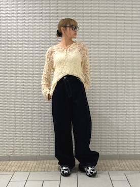 「Ungrid（アングリッド）のアイテム（メガネ）」を使った、高羽杏佳さん（レディース・149cm）の秋コーディネート