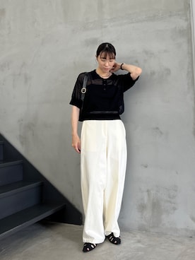 「select MOCA（セレクトモカ）の【サイズ展開あり】ダブルストラップカップ付きキャミソール（キャミソール、ブラック系）」を使った、shinoさん（レディース・160cm）の春コーディネート