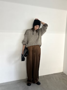 「サテンパンツ」｜「アイテム（帽子）」を使った、shinoさん（レディース・160cm）の秋コーディネート