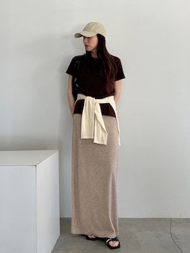 「select MOCA（セレクトモカ）のシンプルロゴキャップ（キャップ、ベージュ系）」を使った、shinoさん（レディース・160cm）の夏コーディネート