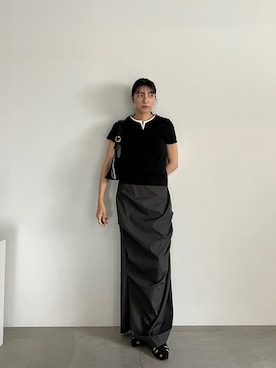 「select MOCA（セレクトモカ）の【サイズ展開あり】ドレープタイトスカート（スカート、ブラック系）」を使った、shinoさん（レディース・160cm）の夏コーディネート