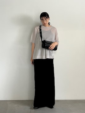 「select MOCA（セレクトモカ）のメリージェーンフラットサンダル（サンダル、ブラック系）」を使った、shinoさん（レディース・160cm）の夏コーディネート