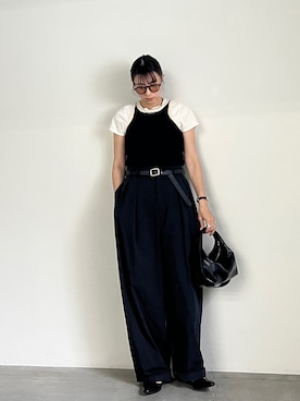 「select MOCA（セレクトモカ）のベーシックパイルTシャツ（Tシャツ/カットソー、ホワイト系）」を使った、shinoさん（レディース・160cm）の夏コーディネート