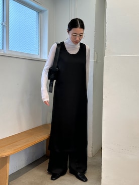 「select MOCA by son（セレクトモカバイソン）のストレートイージーサテンタックパンツ【セットアップ対応】【by SON】（その他パンツ）」を使った、shinoさん（レディース・160cm）の春コーディネート