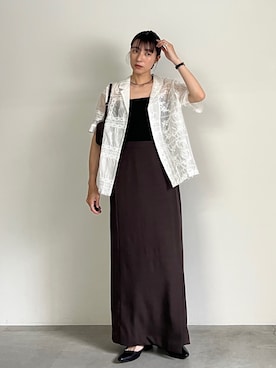 「select MOCA（セレクトモカ）のパッチワークエンブロイダリーハーフシャツジャケット【セットアップ可】（シャツ/ブラウス、ホワイト系）」を使った、shinoさん（レディース・160cm）の夏コーディネート
