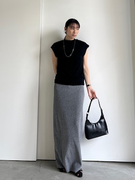 「select MOCA（セレクトモカ）のダブルループタイネックレス（ネックレス、シルバー系）」を使った、shinoさん（レディース・160cm）の夏コーディネート
