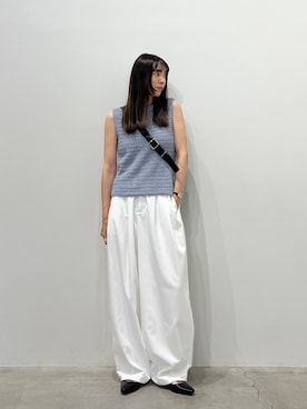 「select MOCA（セレクトモカ）の透かし編みノースリーブサマーニット（ニット/セーター、ブルー系）」を使った、shinoさん（レディース・160cm）の夏コーディネート